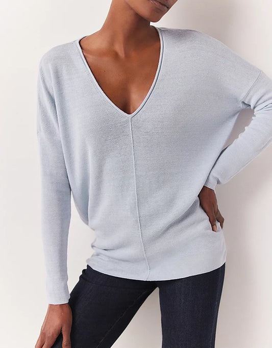 Linen Rich Oversized V-Neck Jumper