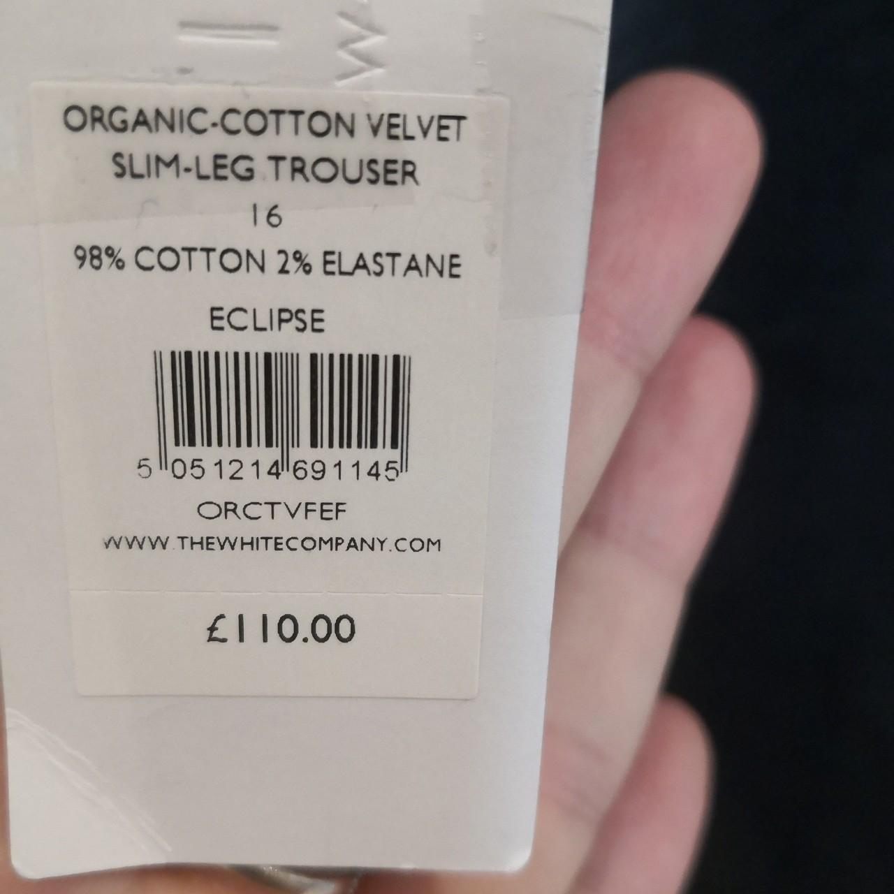 Organic cotton velvet slimleg trousers size 16