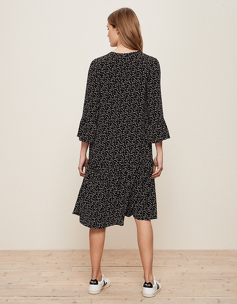 Spot Print Tiered Midi Dress